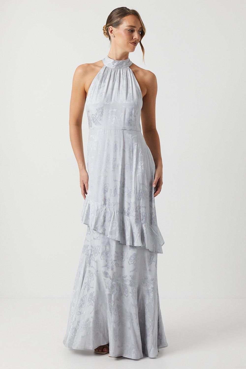 Coast Satin Jacquard Halter Neck Bridesmaid Dress Grey Mist image 1