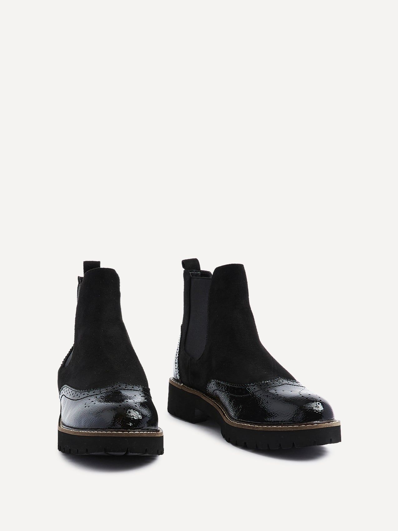 Linzi Cleo Black Patent & Suede Brogue Style Chelsea Boot image 3