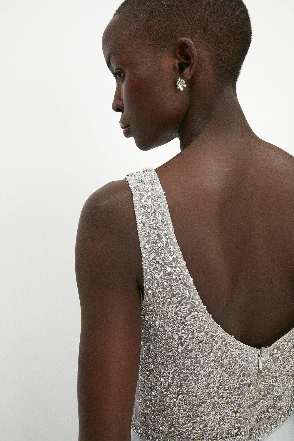 Coast Beaded Satin Maxi Dress Silver image 2