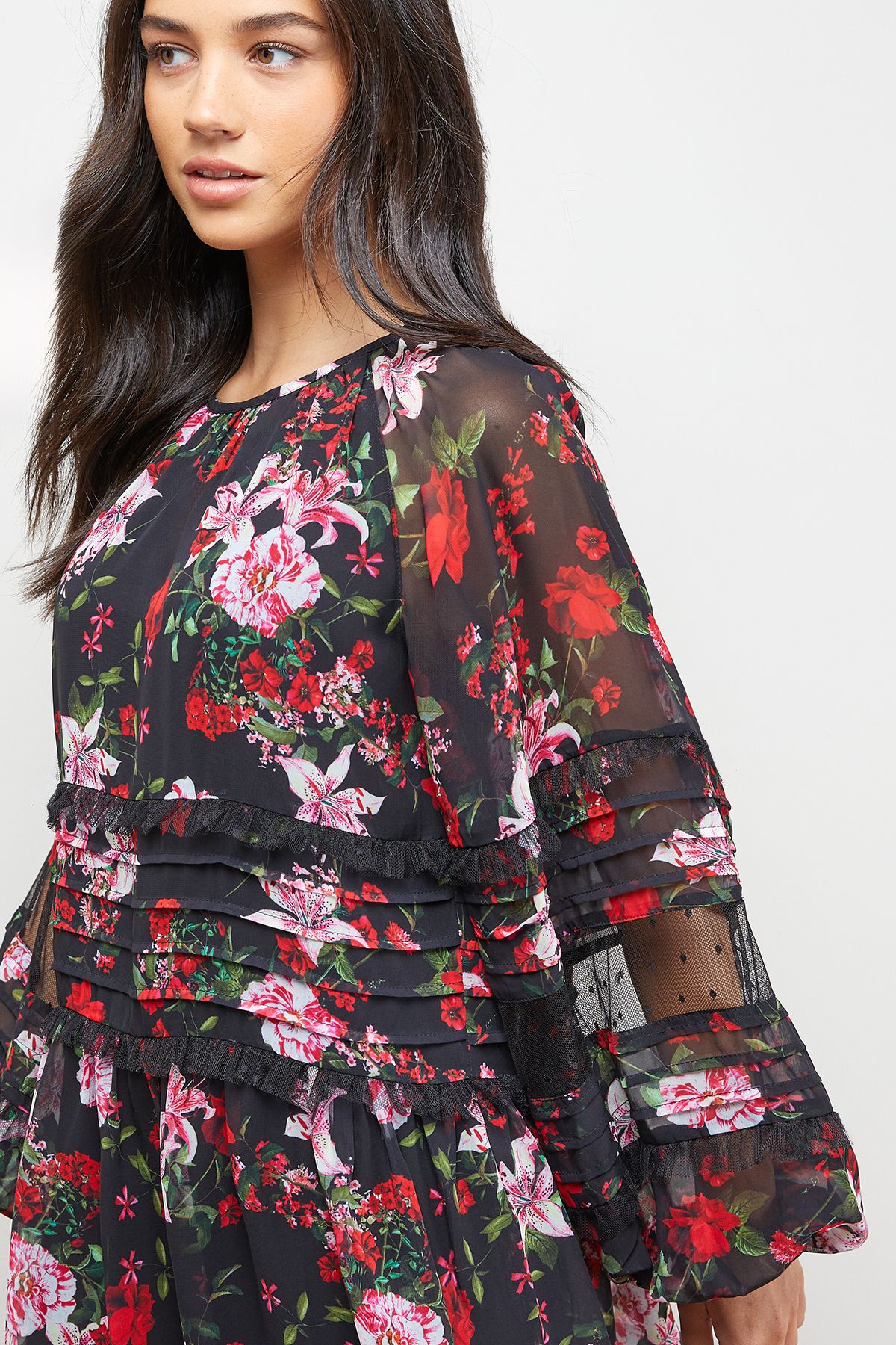 Oasis Smock Long Sleeve Mini Dress Floral image 2