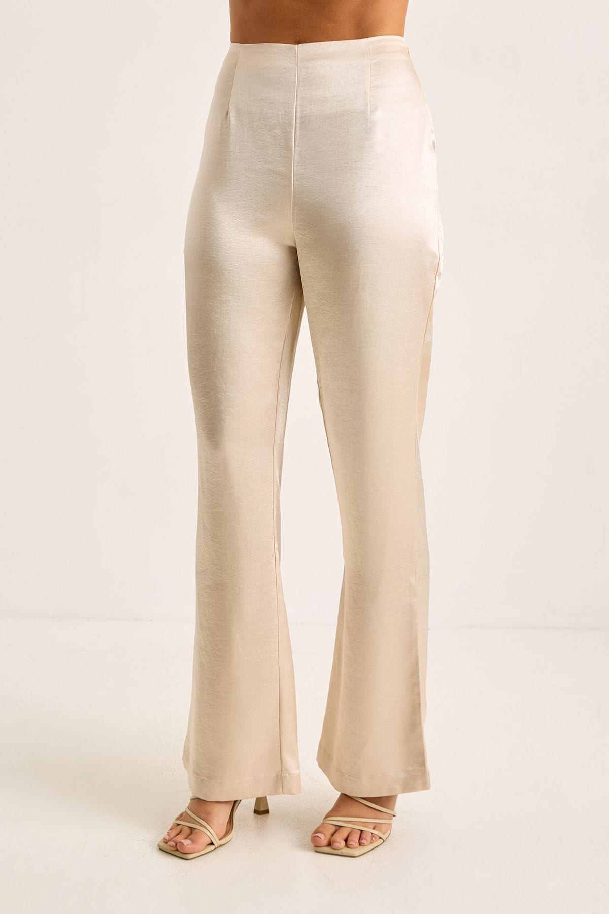 NastyGal Satin Flared Trousers Champagne image 2