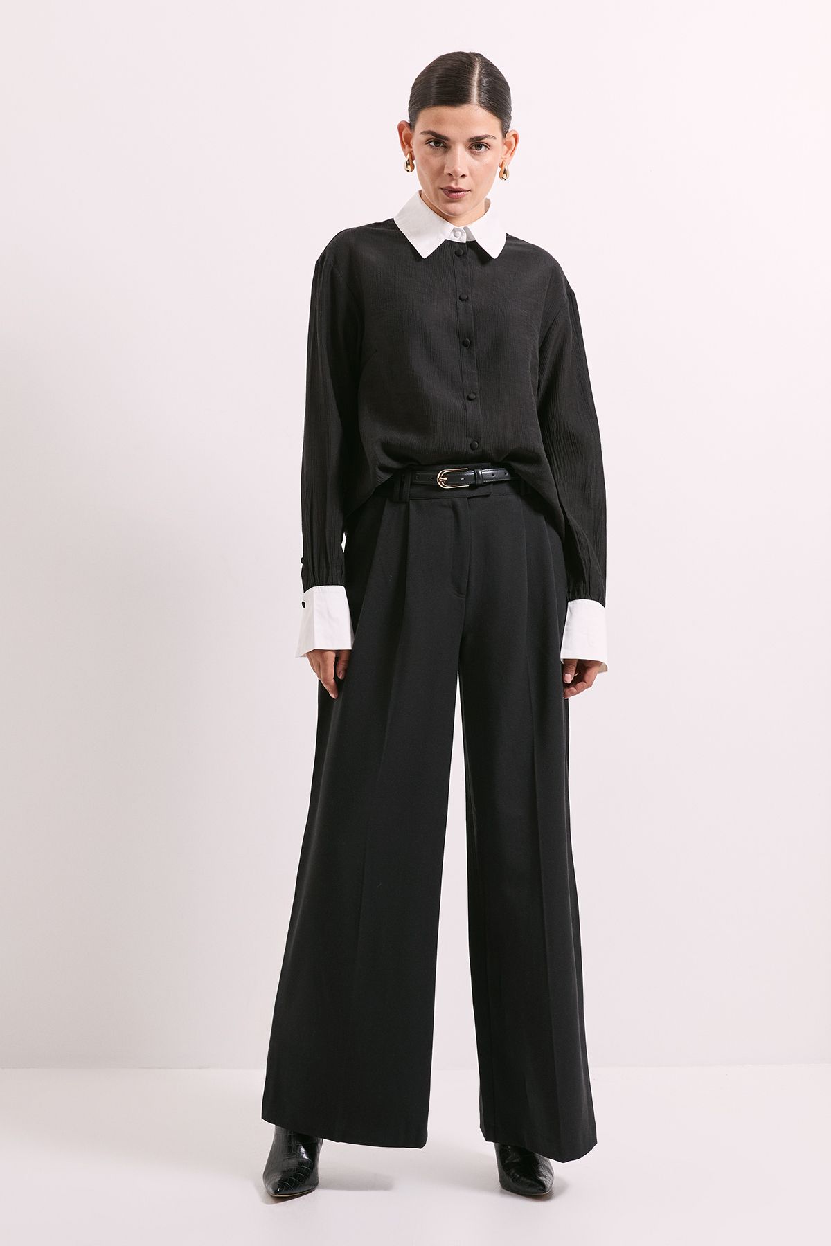 Principles Black Contrast Detail Sheer Shirt Black image 1