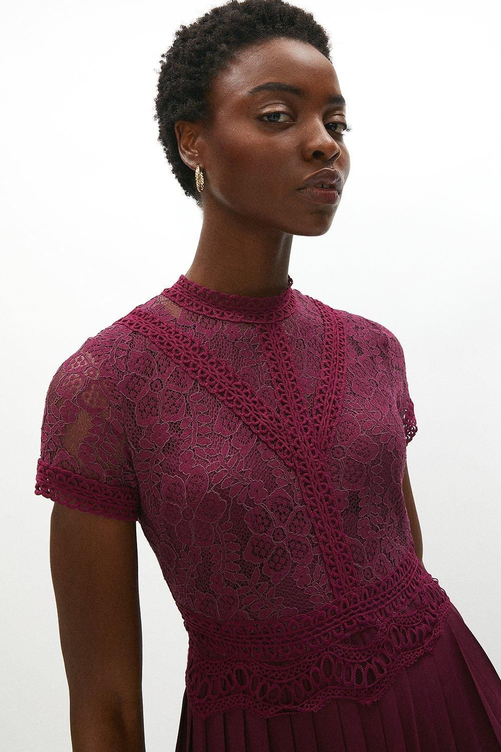 Coast Lace Bodice Pleat Skirt Maxi Dress Aubergine image 2