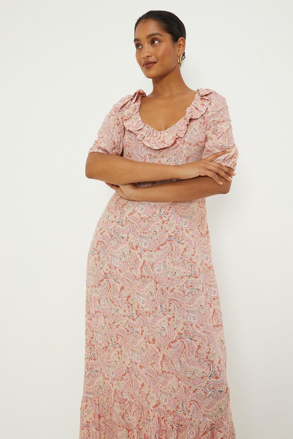 Dorothy Perkins Pink Paisley Ruffle Front Midi Dress Pink image 4