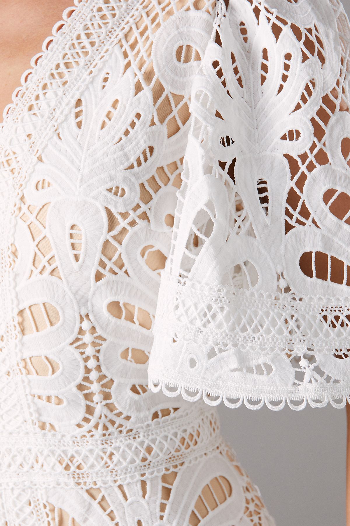 Coast Placement Lace Hanky Hem Dress Off White image 5