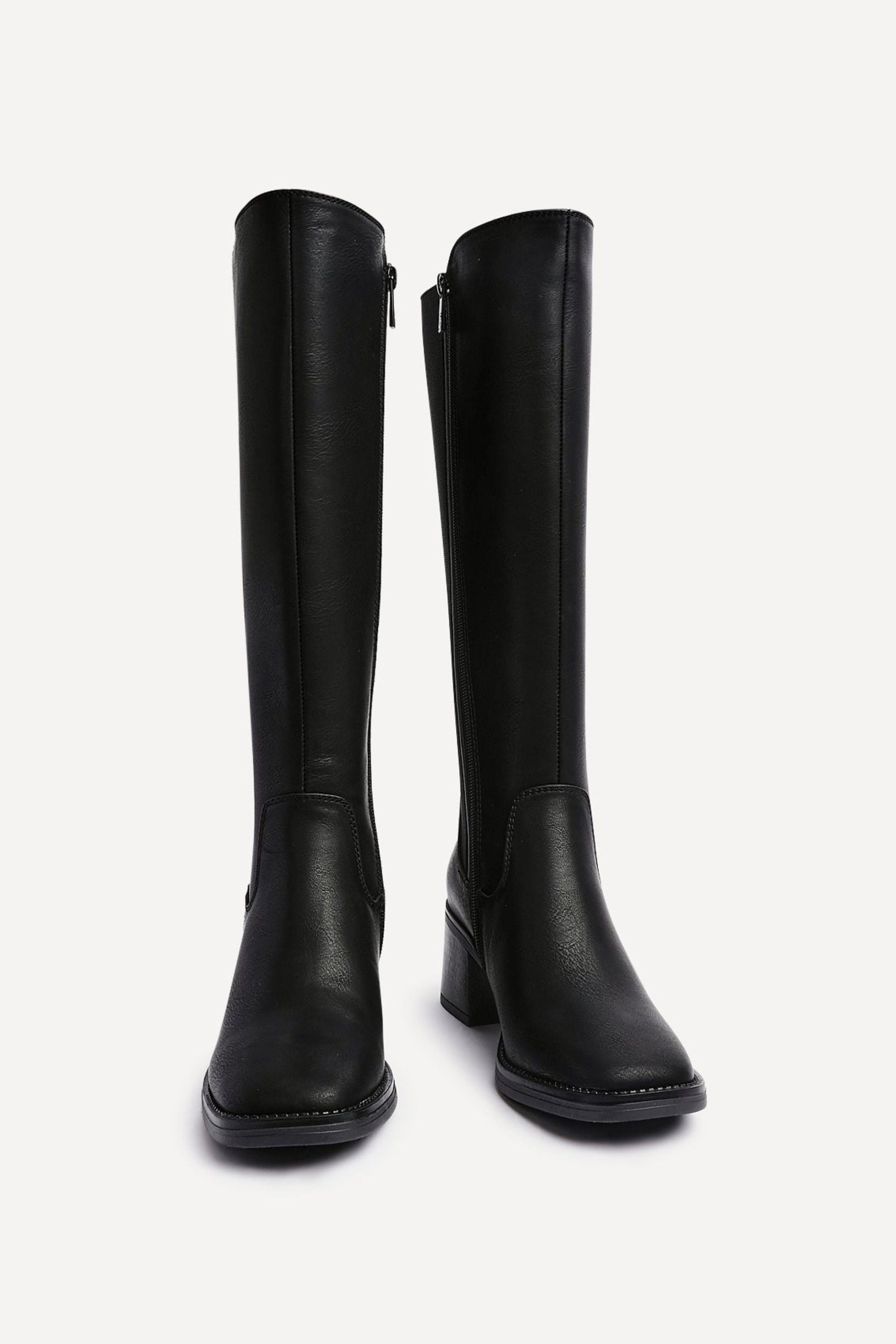 Linzi Reason Black Faux Leather Block Heel High Leg Boot image 3
