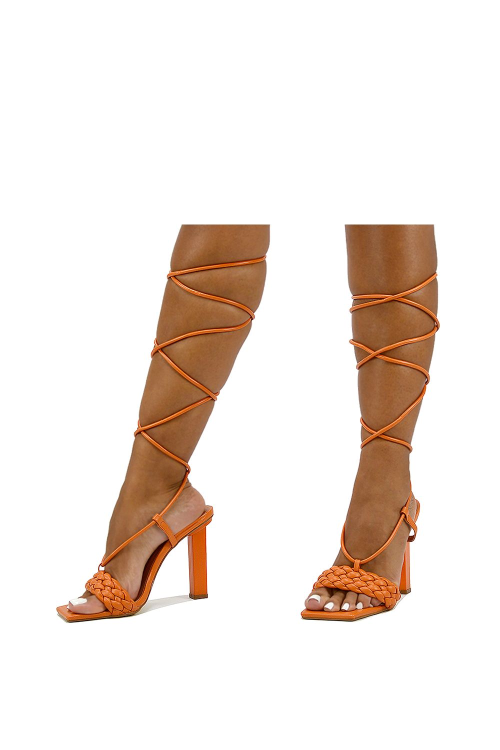 XY London 'Mira' Woven Strap Lace Up Strappy Block Square Toe Heels image 6