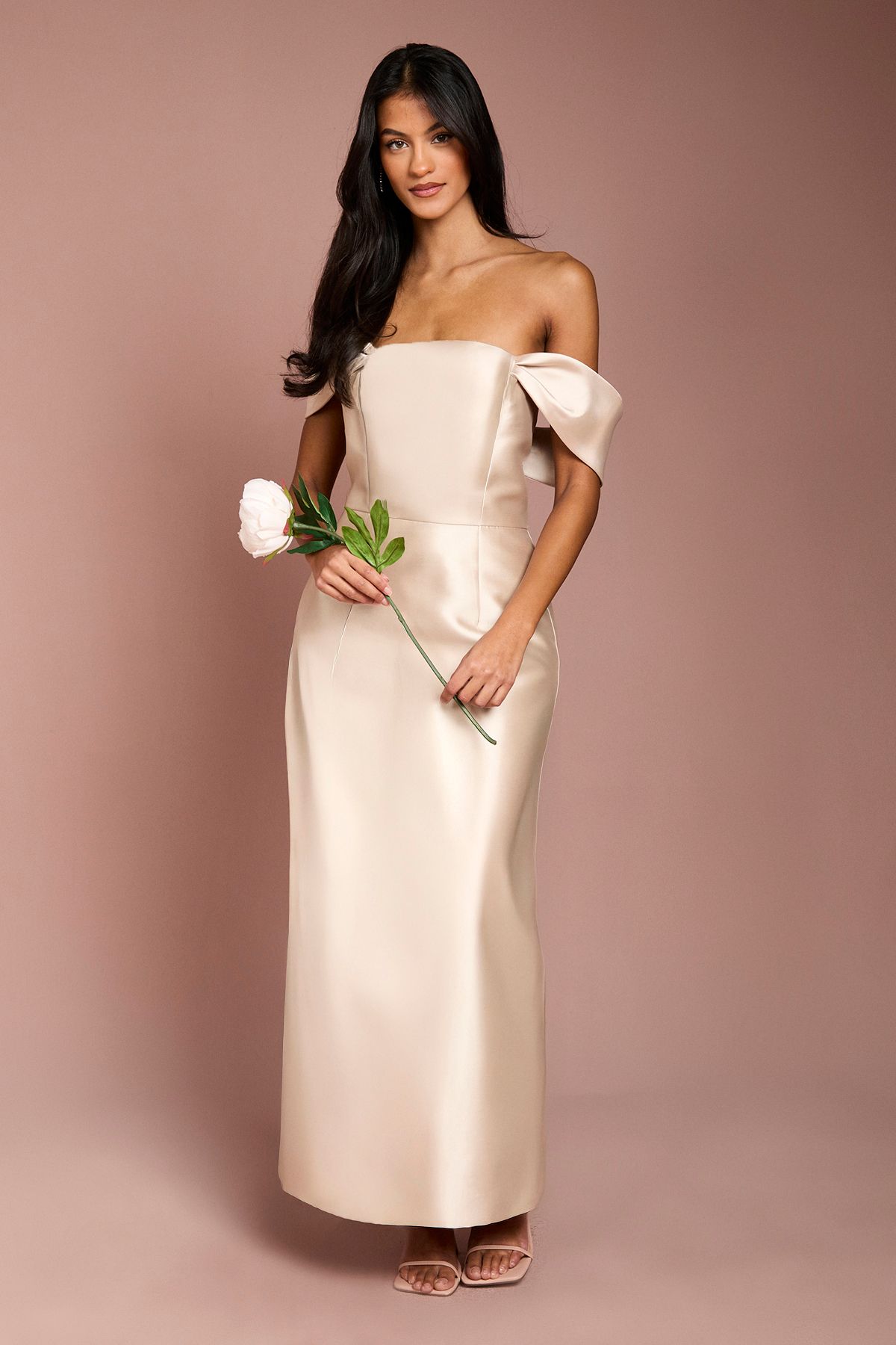 Coast Coast Honoured Petite Twill Bardot Column Midi Bridesmaid Dress Champagne