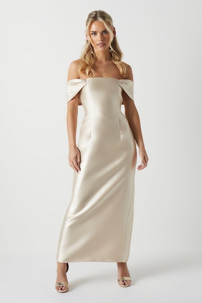 Coast Coast Honoured Petite Twill Bardot Column Midi Bridesmaid Dress Champagne