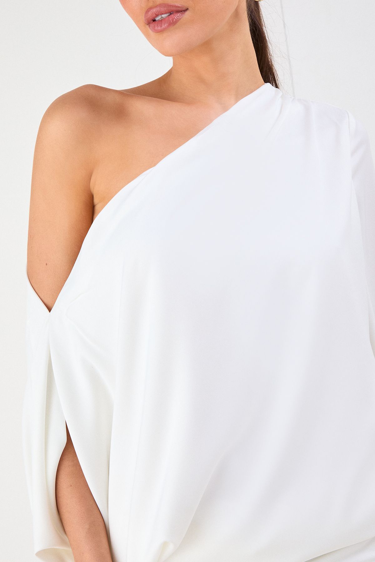 MissPap One Shoulder Satin Mini Dress Ivory image 4