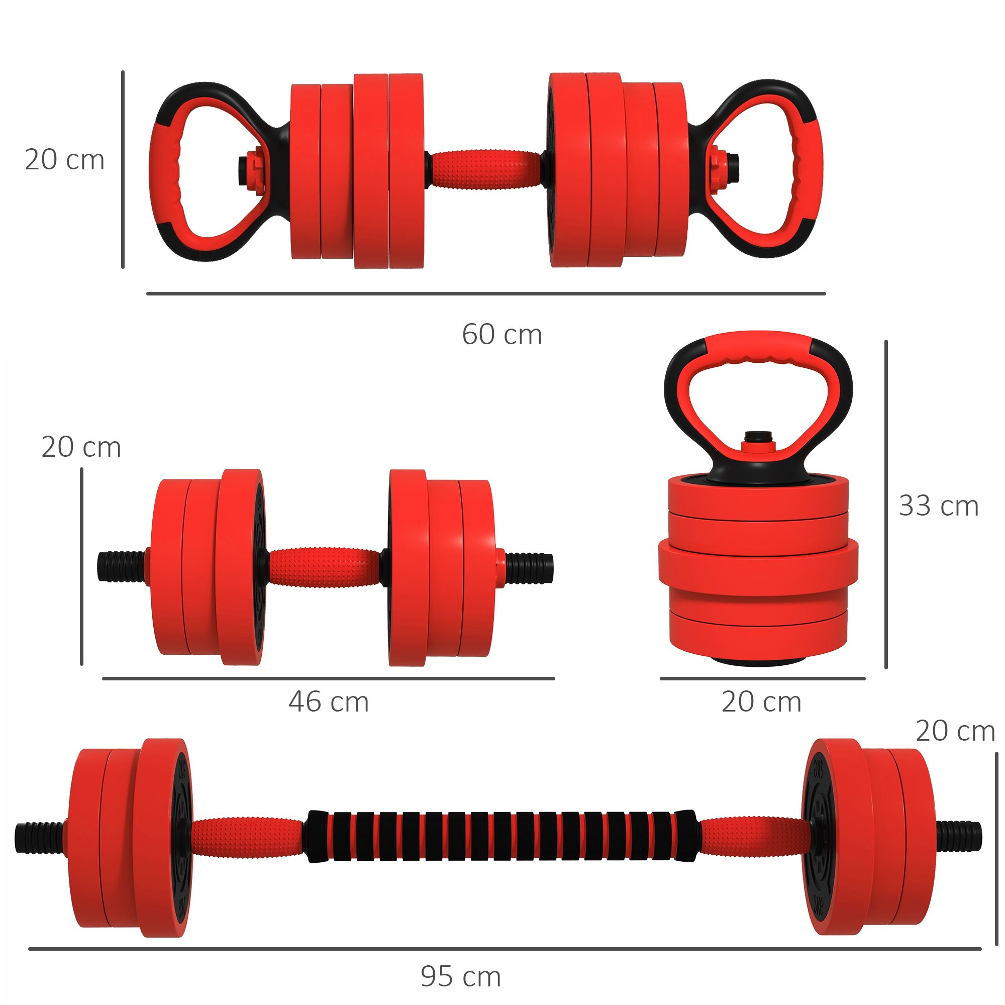 SPORTNOW Weight Dumbbells Set, Barbell, Kettlebell, Push Up Stand, 20kg image 3