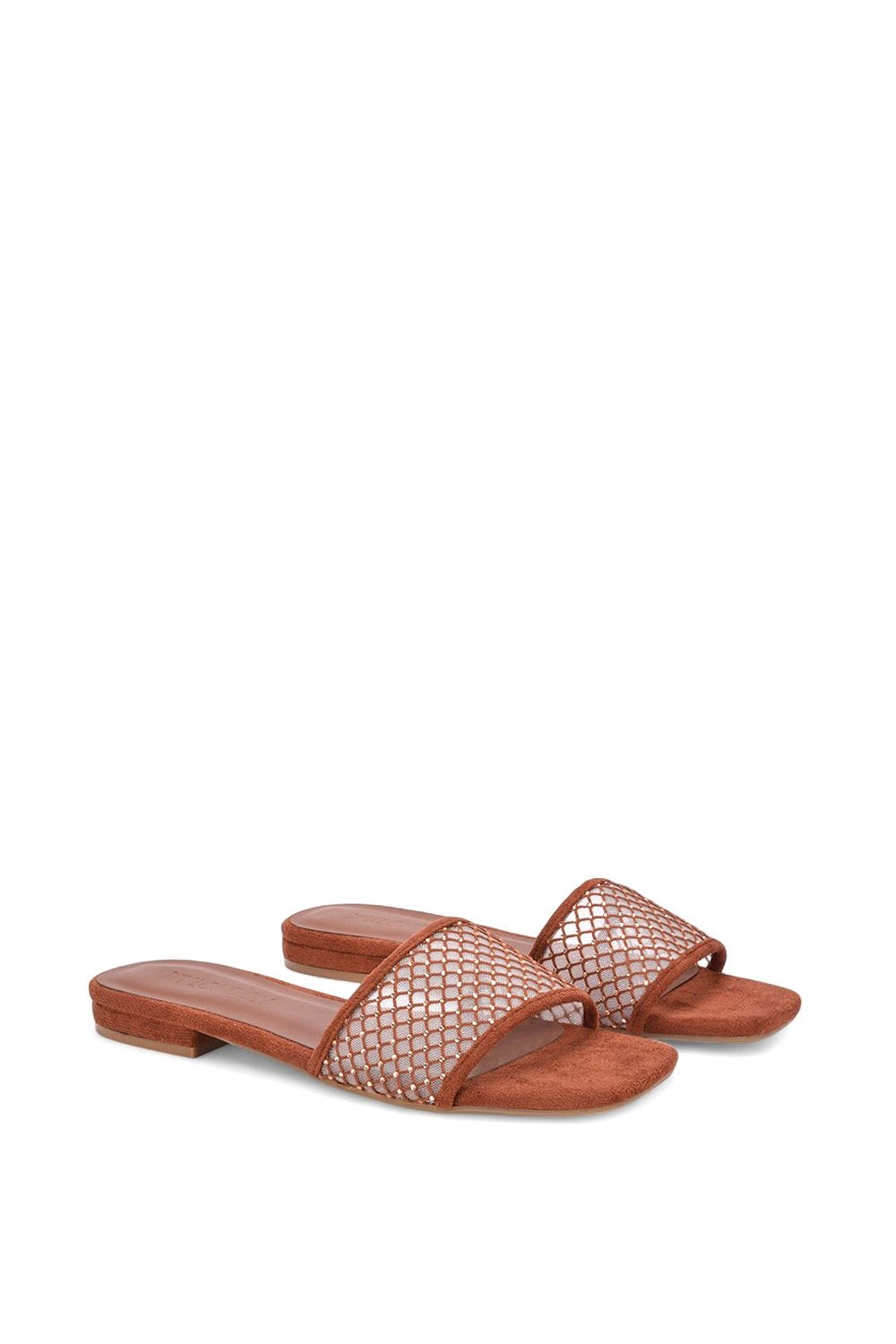 XY London 'Gabrielle' Flat Slip On Open Toe Diamante Slider Mule Sandals image 3