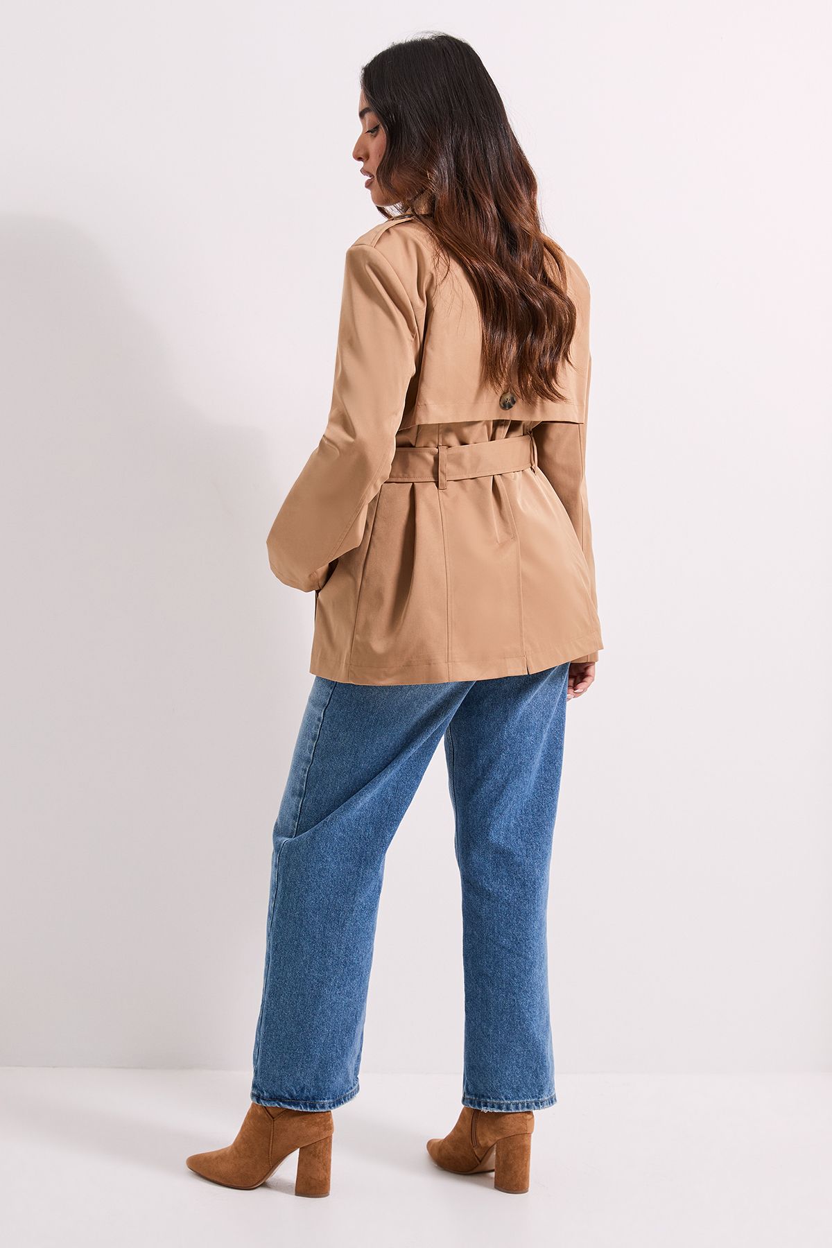 Dorothy Perkins Petite Double Breasted Belted Trench Coat Camel image 3