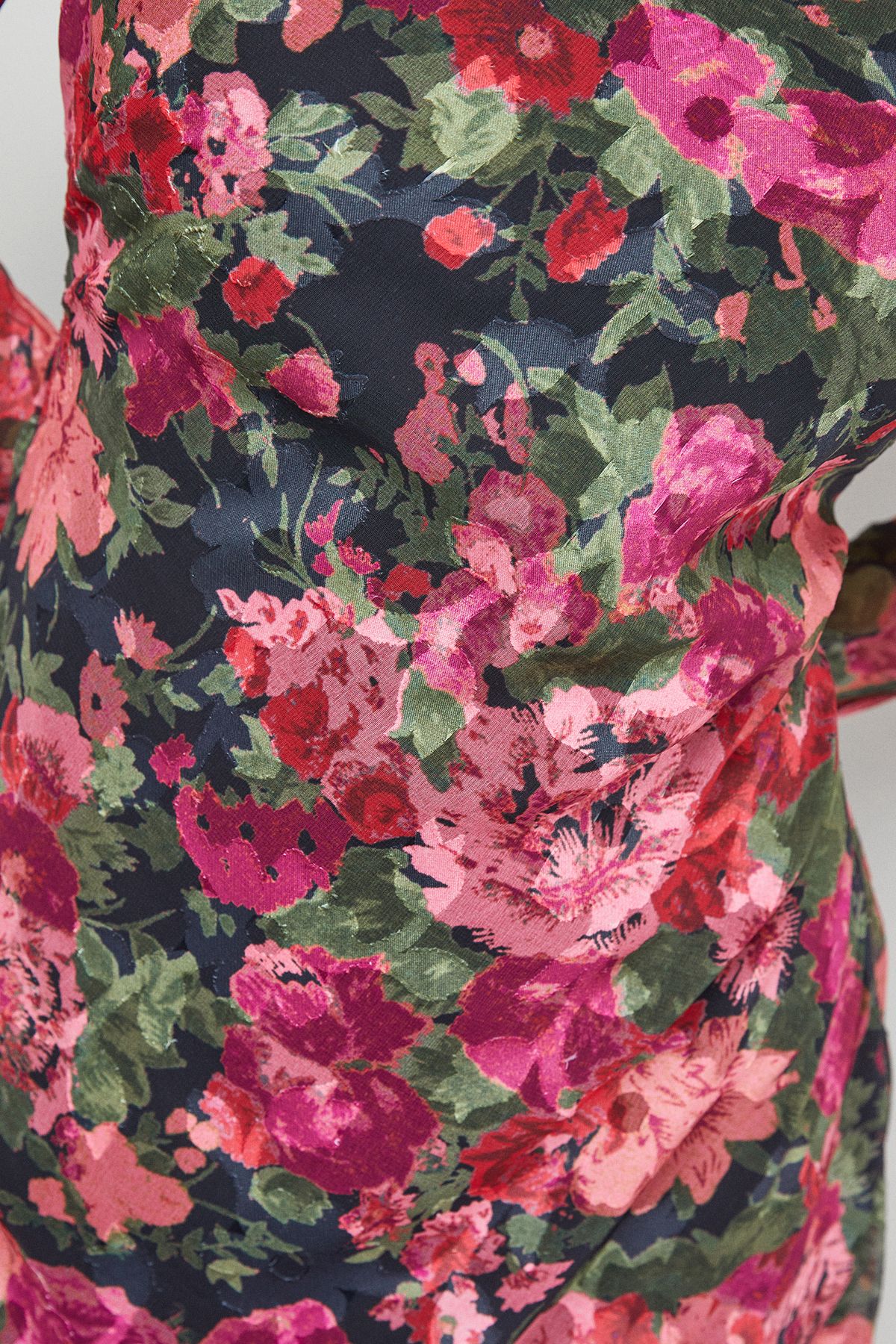 Warehouse Burnout Floral Chiffon Slash Neck Bias Midi Dress Black image 5