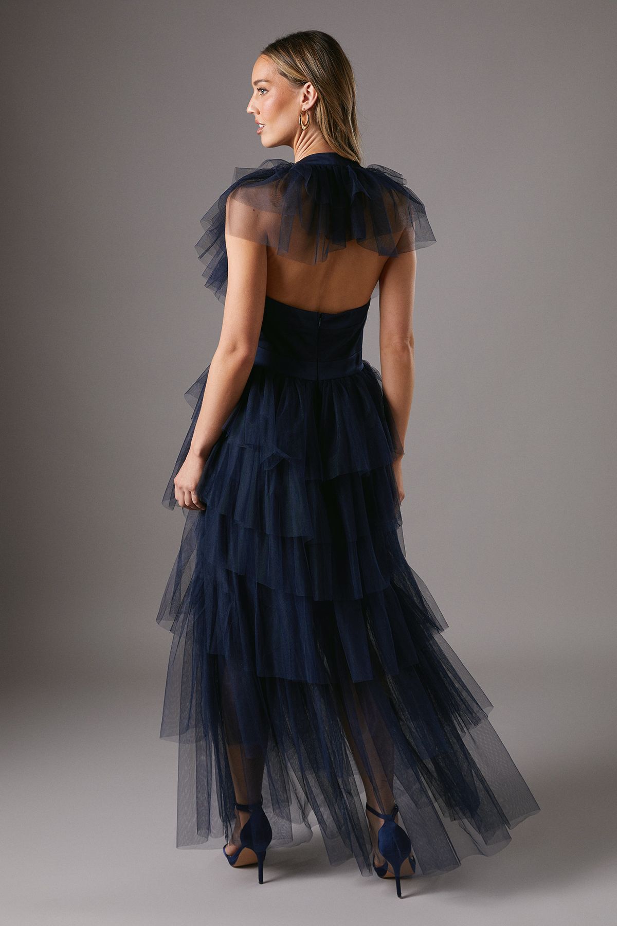 Coast Mesh Halter Tiered Skirt Maxi Dress Brown image 3