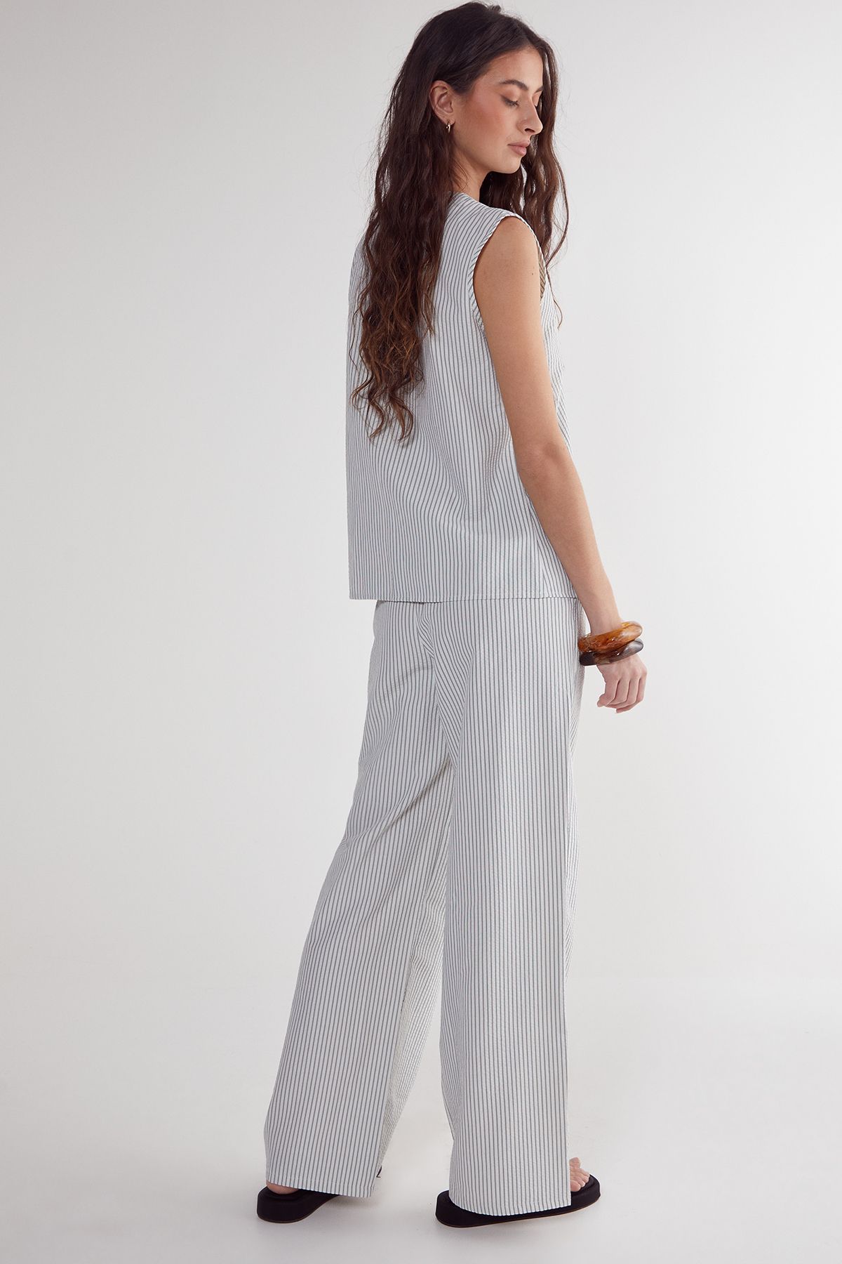 NastyGal Stripe Straight Leg Pant Ecru image 3