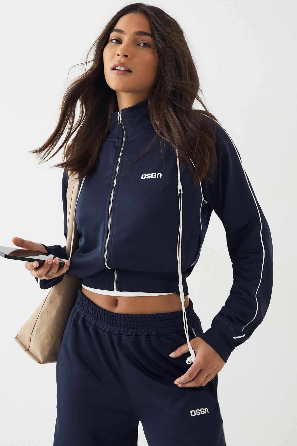 DSGN Studio DSGN Studio Tricot Piping Detail Zip Through Track Jacket Navy image 1