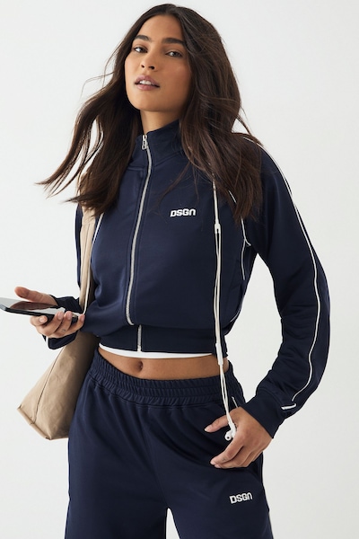 DSGN Studio DSGN Studio Tricot Piping Detail Zip Through Track Jacket Navy