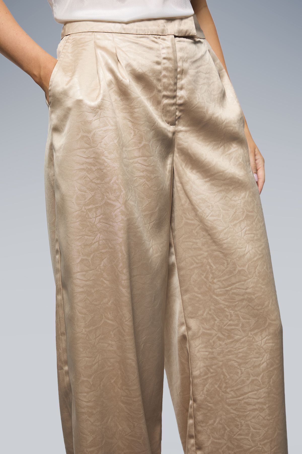 Dorothy Perkins Textured Satin Pleated Wide Leg Trouser Champagne image 4