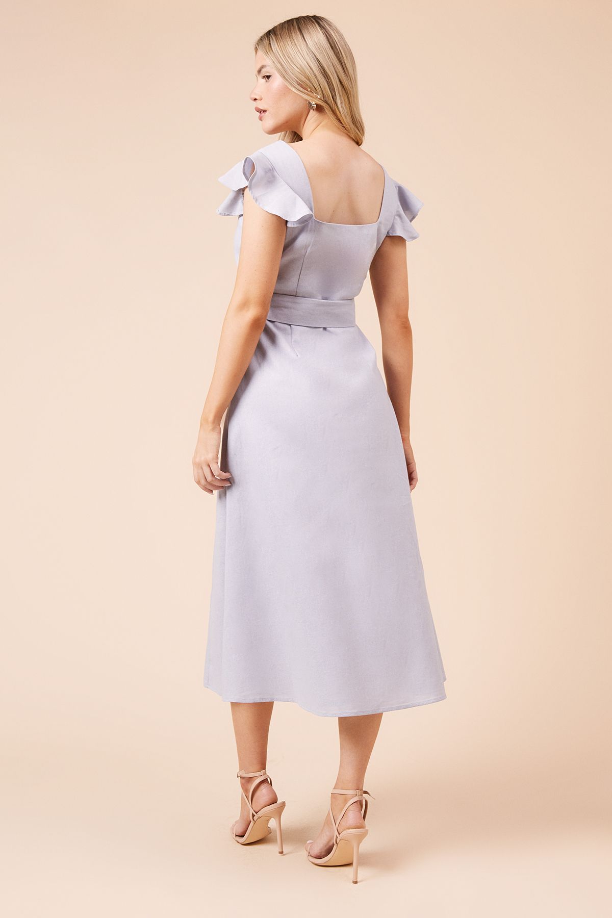 Dorothy Perkins Linen Belted Sleeveless Midi Dress Blue image 3