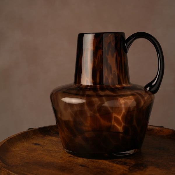 Hestia Glass Jug Style Vase With Handle - Mocha