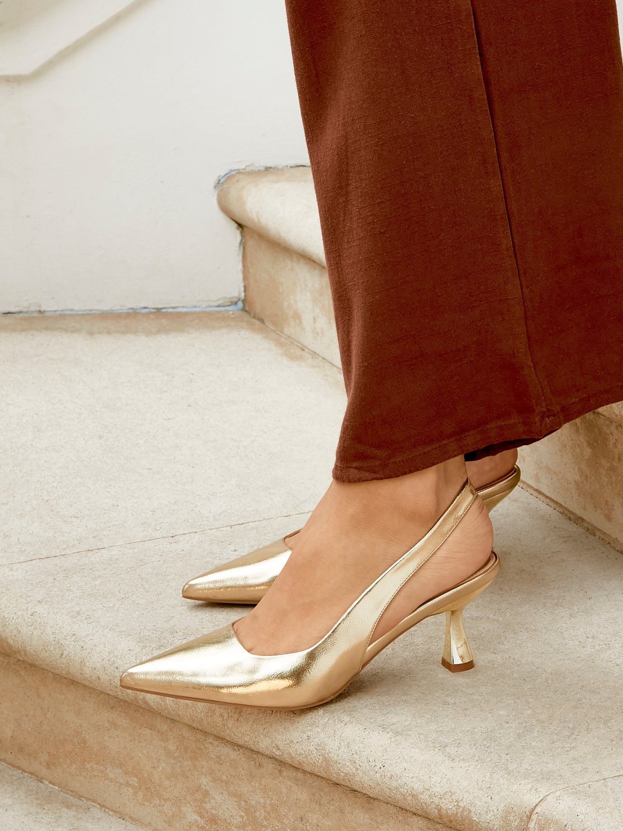 Linzi Presley Gold Faux Leather Sling Back Low Court Heel image 6