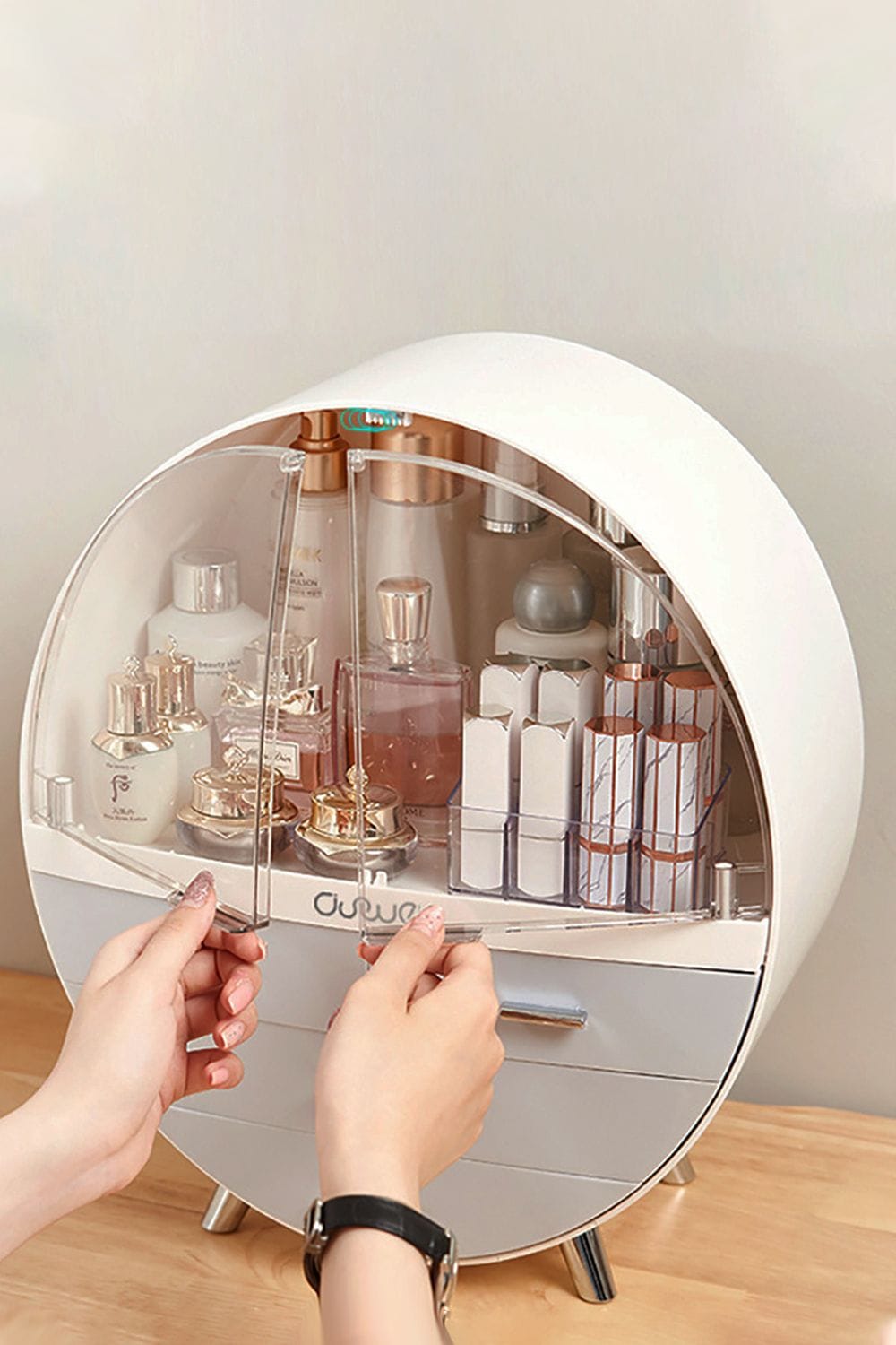 SHEONLY 40CM High Round Transparent Cosmetic Display Box With 4 Drawers Storage Box image 4