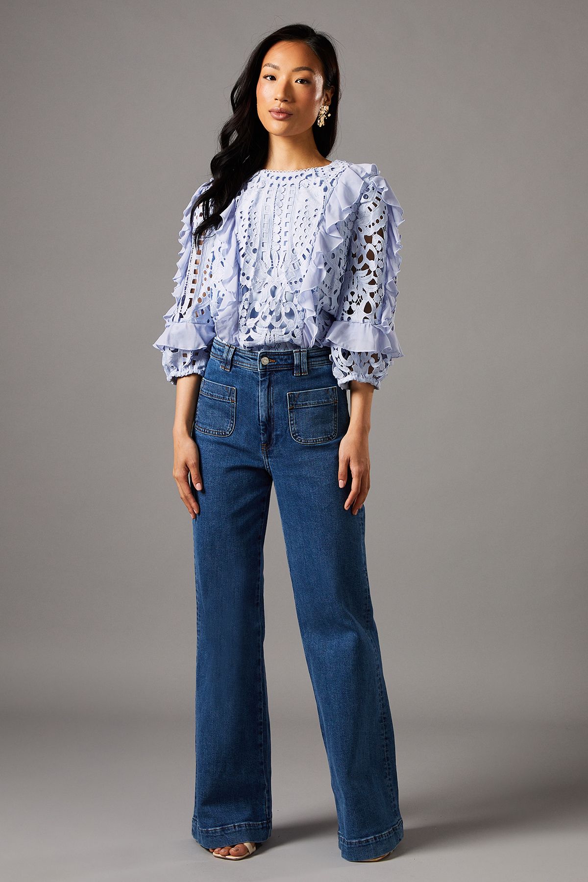 Coast Lace Frill Sleeve Top Powder Blue image 2