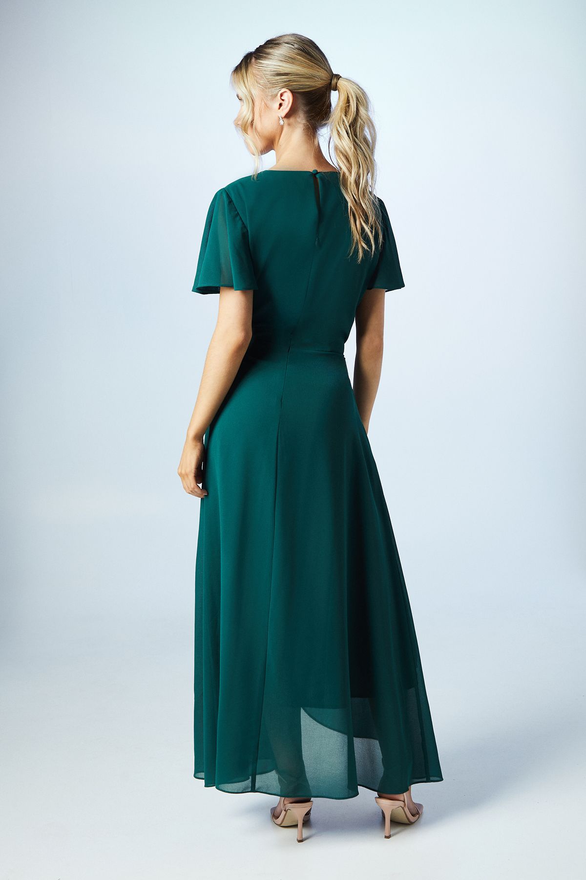 Coast Teen Georgette Waterfall Wrap Bridesmaid Dress Emerald image 4