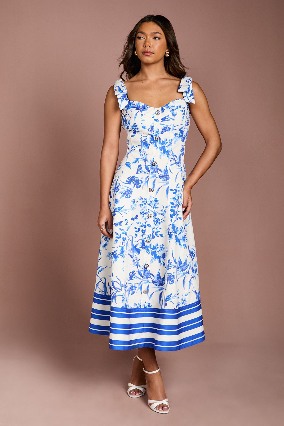 Coast Cotton Twill Panelled Fit And Flare Midi Dress Ivory