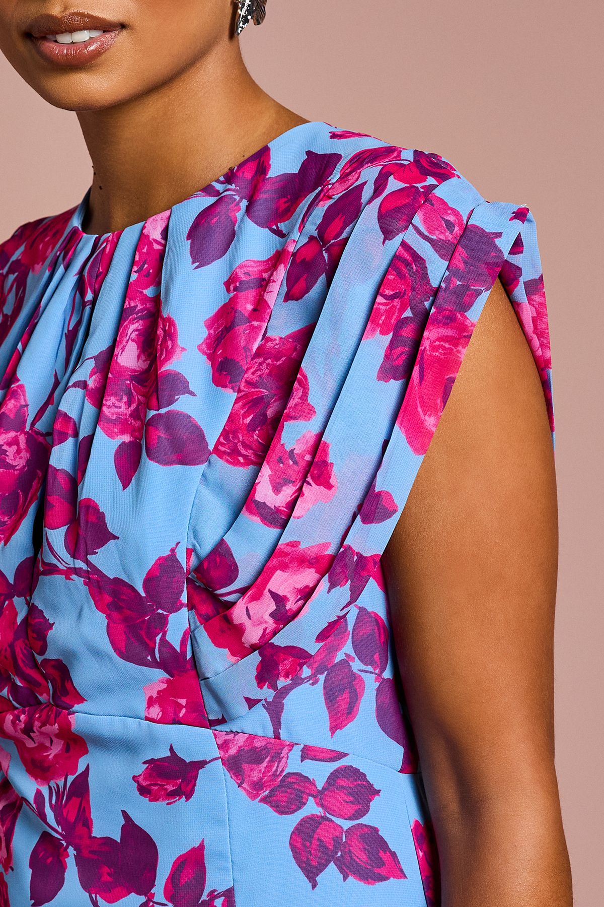 Coast Petite Short Sleeve Chiffon Midi Dress Blue image 5