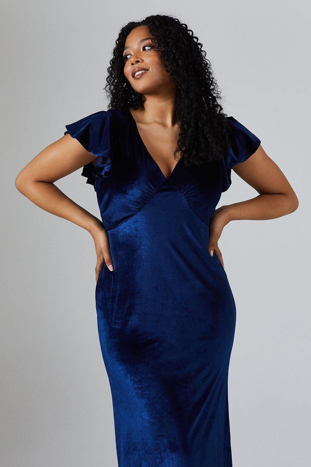 Coast V Neck Ruffle Sleeve Velvet Bridesmaid Dress Navy image 3
