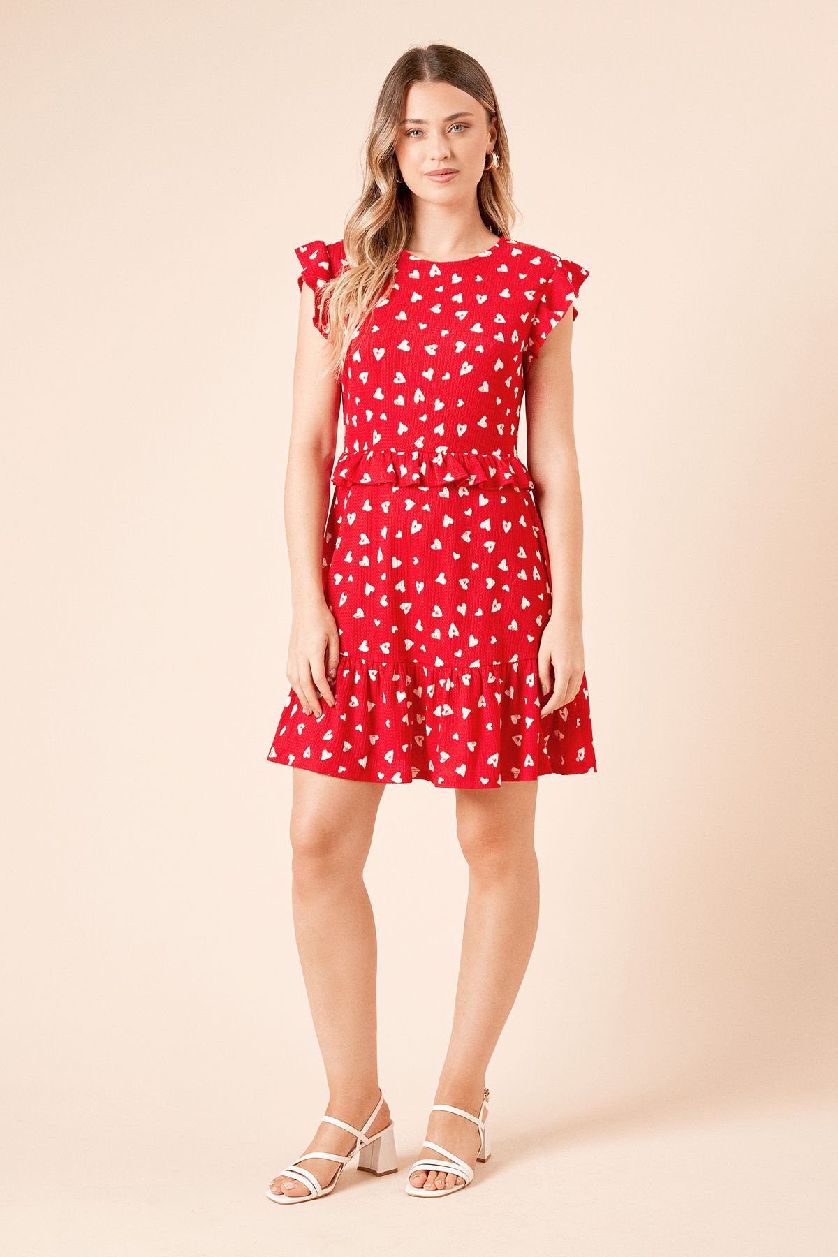 Dorothy Perkins Red Heart Frill Detail Jersey Mini Dress Red image 2