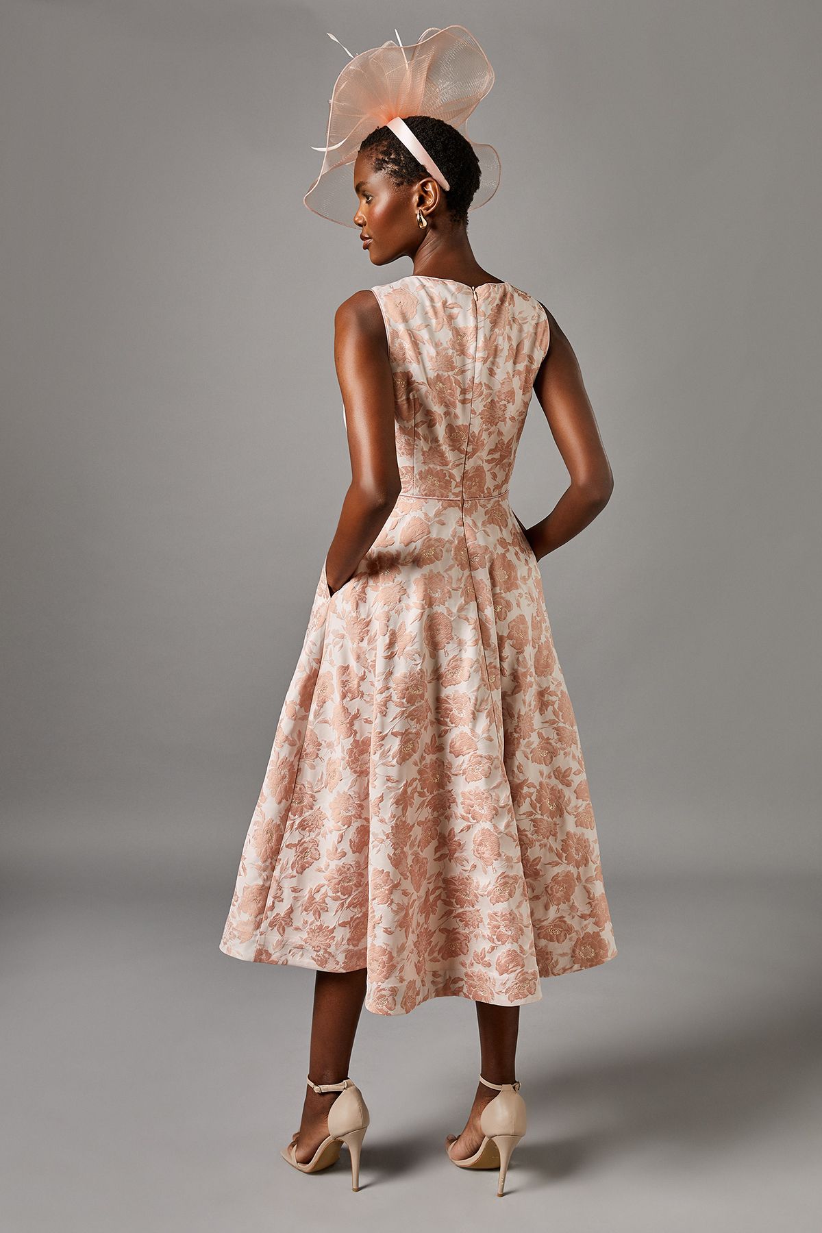 Coast Sleeveless Jacquard Fit And Flare Midi Dress Pink image 3