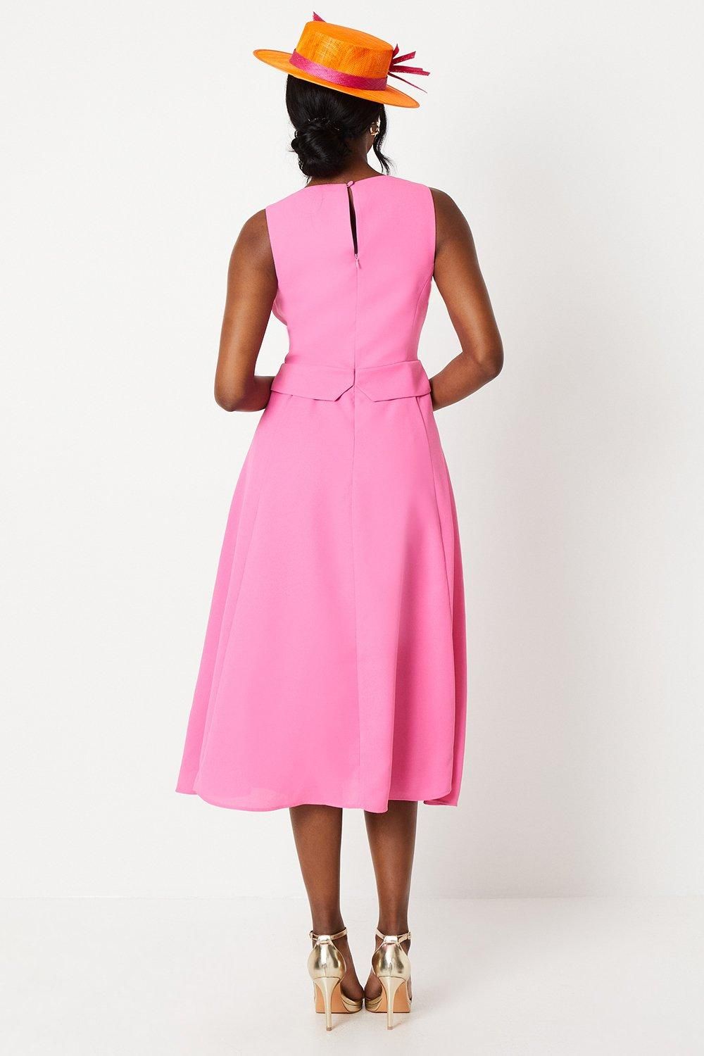 Coast Lisa Tan Waistcoat Midi Dress With Drape Skirt Hot Pink image 3