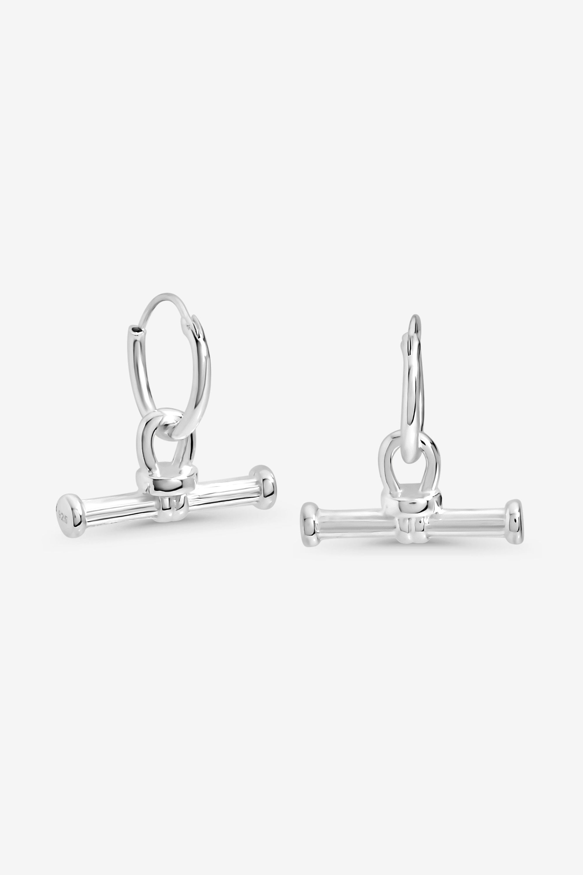 Simply Silver Sterling Silver 925 Polished Textured T Bar Hoop Earrings