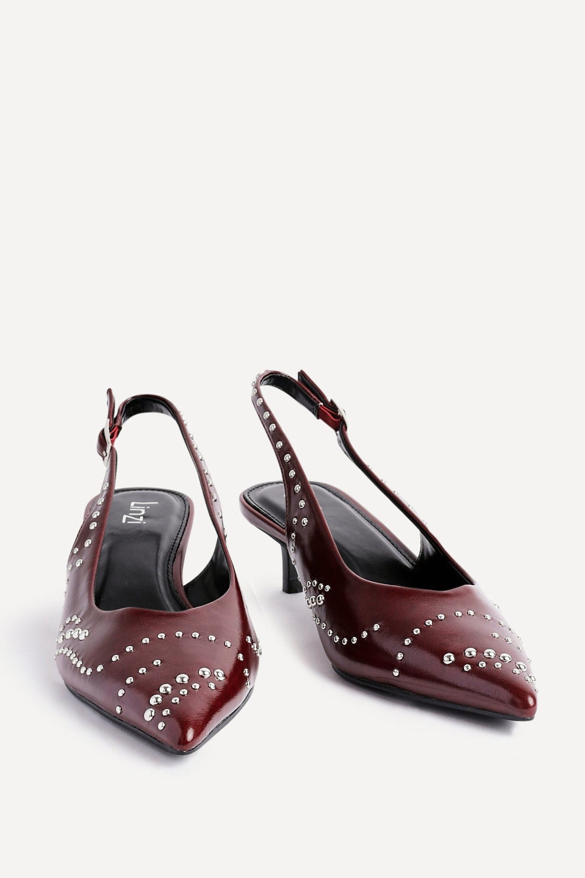 Linzi Crave Burgundy Faux Leather Studded Kitten Heels image 3