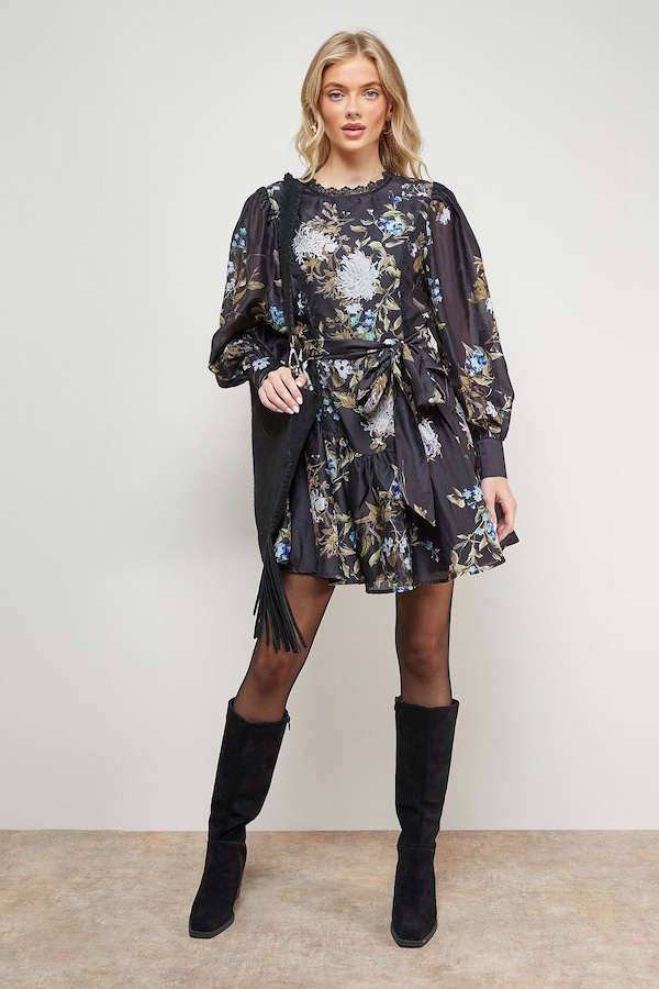 Oasis Flippy Hem Belted Mini Dress Multi