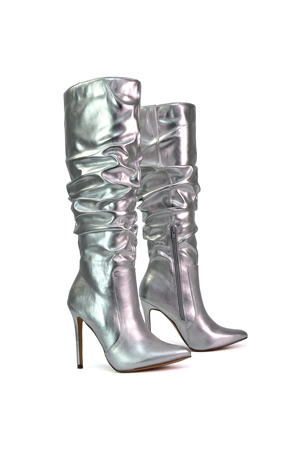 XY London 'Milani' Ruched Pointed Toe Stiletto Heel Knee High Boots image 4