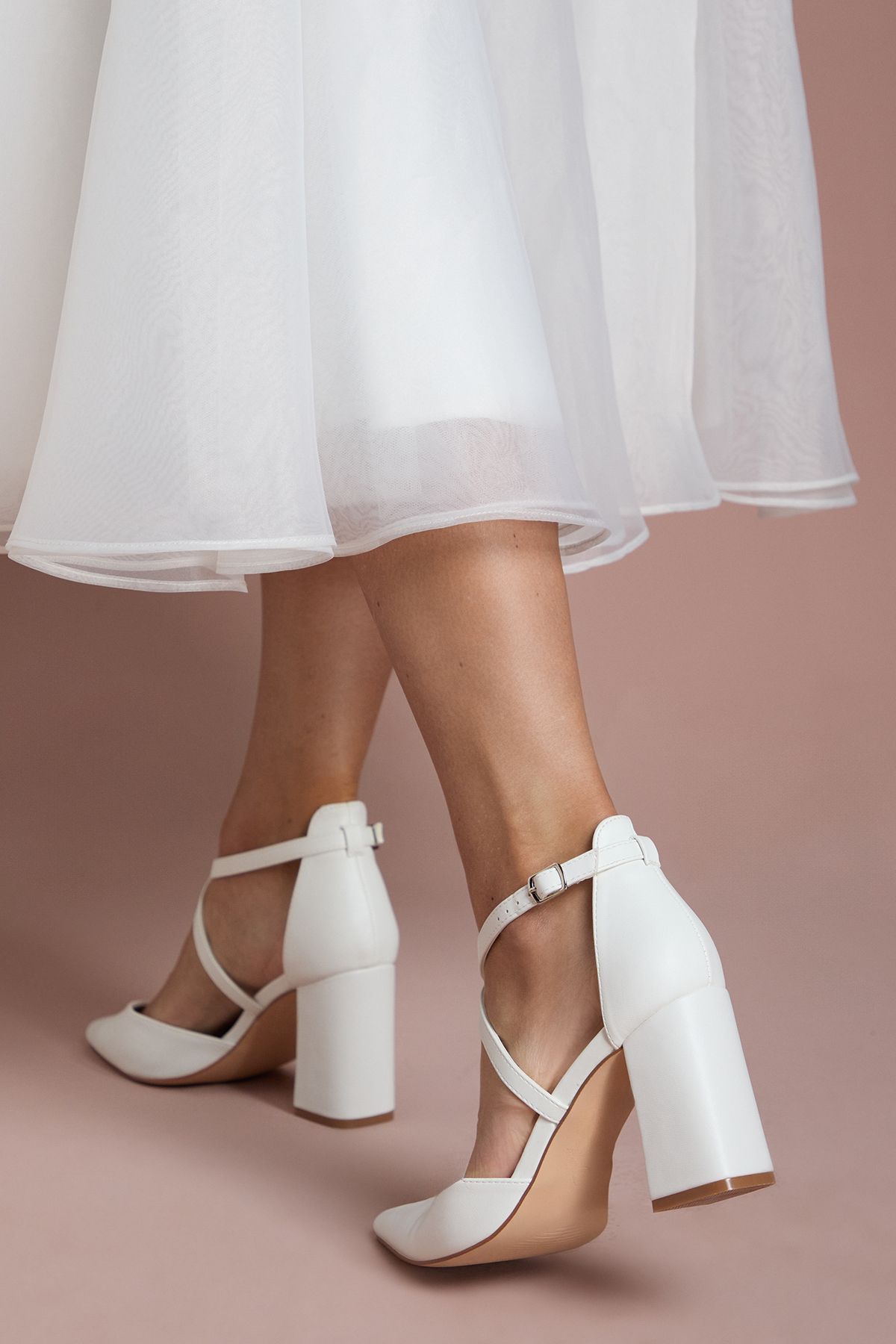 Coast Wide Fit Treat Faux Suede Cross Strap Pointed Block Heel Court Shoes White image 4