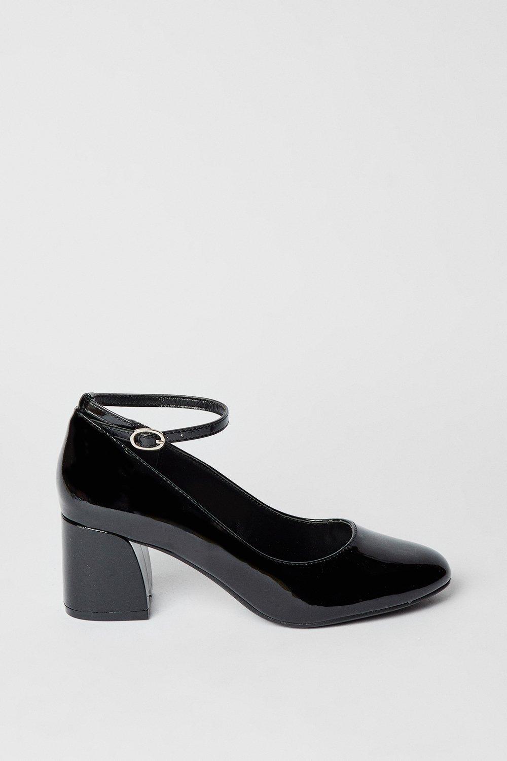 Oasis Venisha Medium Block Heel Ankle Strap Court Shoes True Black image 2