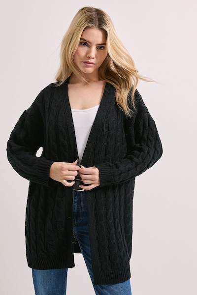 Dorothy Perkins Chunky Longline Multi Cable Cardigan Black