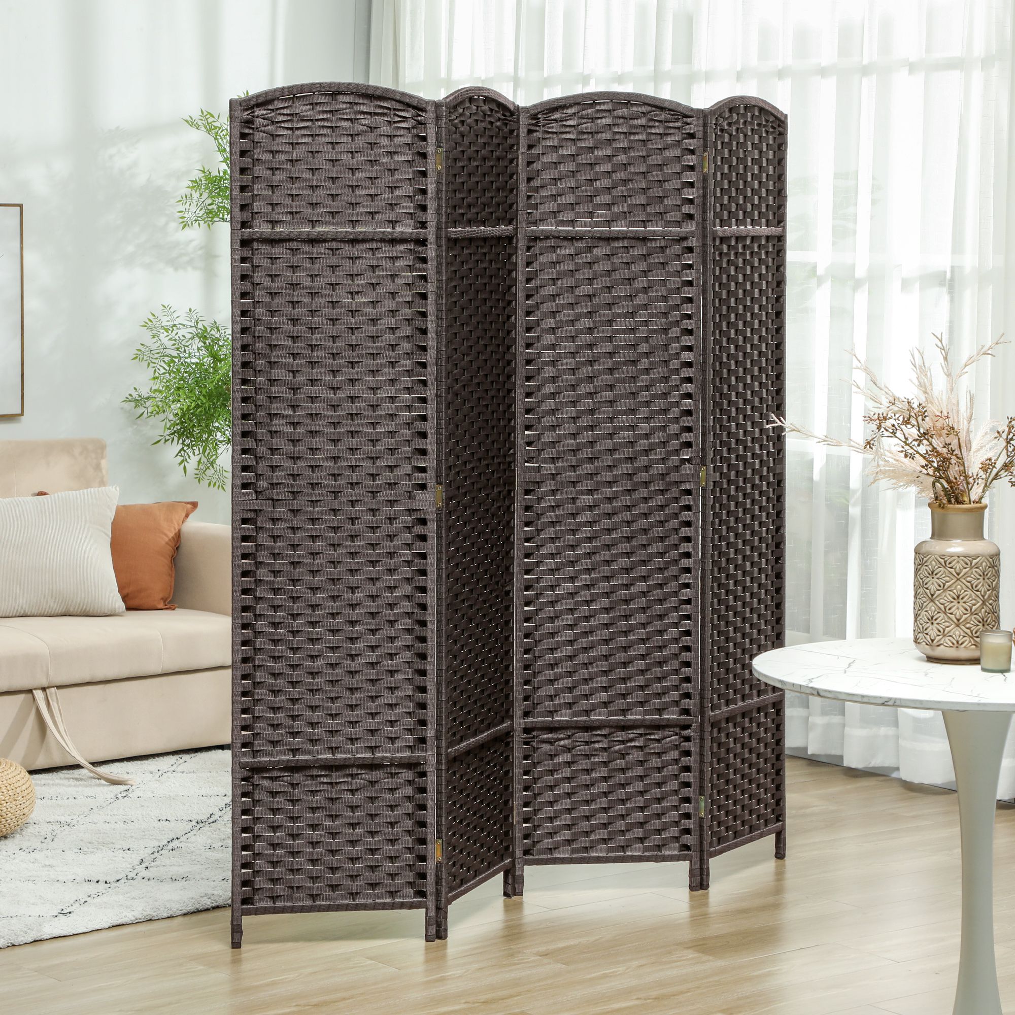 HOMCOM 4 Panel Folding Room Divider, Privacy Screen, 160 x 170cm, Brown image 1