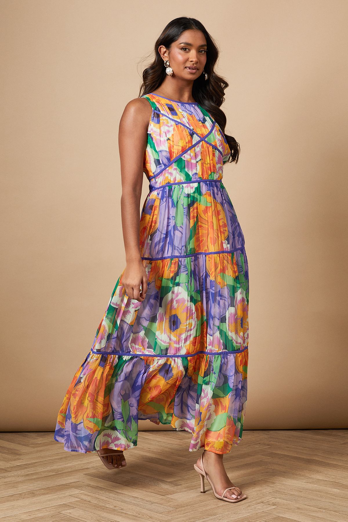 Oasis Floral Contrast Panel Midi Dress Floral image 2