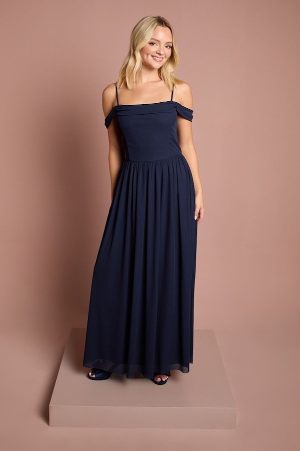 Coast Teen Coast Cold Shoulder Stretch Mesh Bridesmaid Dress Navy