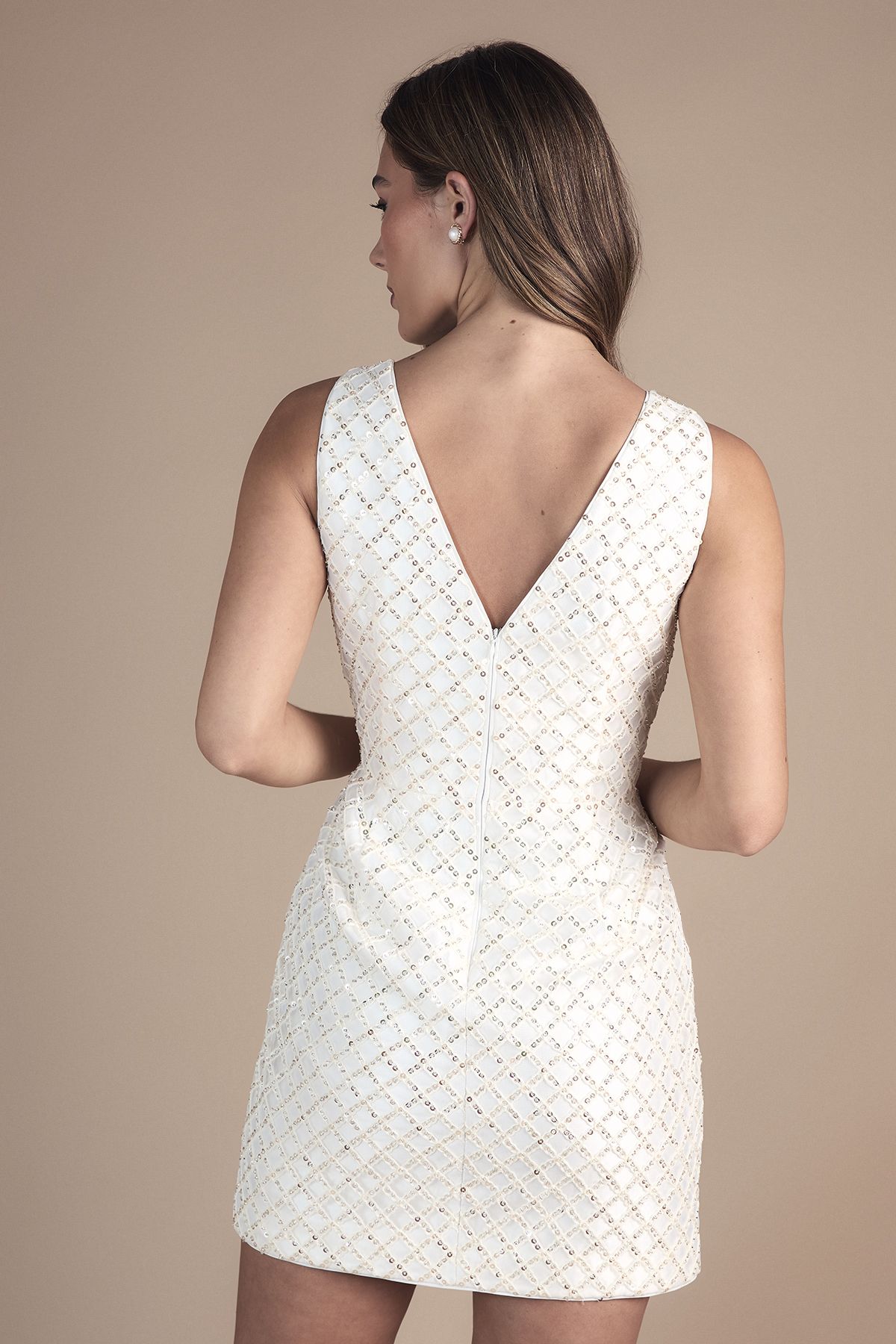 Coast Sleeveless V Neck Embellished Mini Dress Ivory image 3