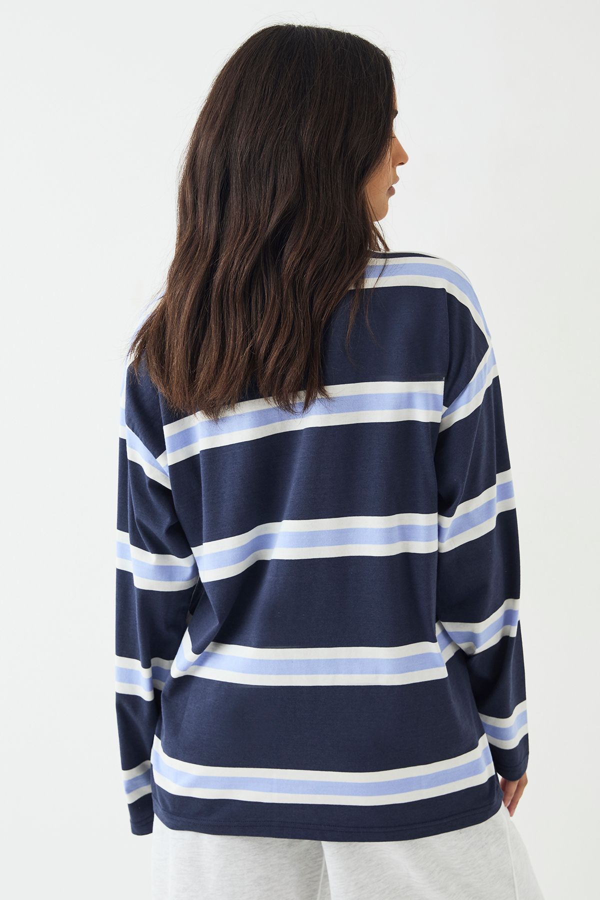 DSGN Studio DSGN Studio Stripe Collared Rugby Top Navy image 2
