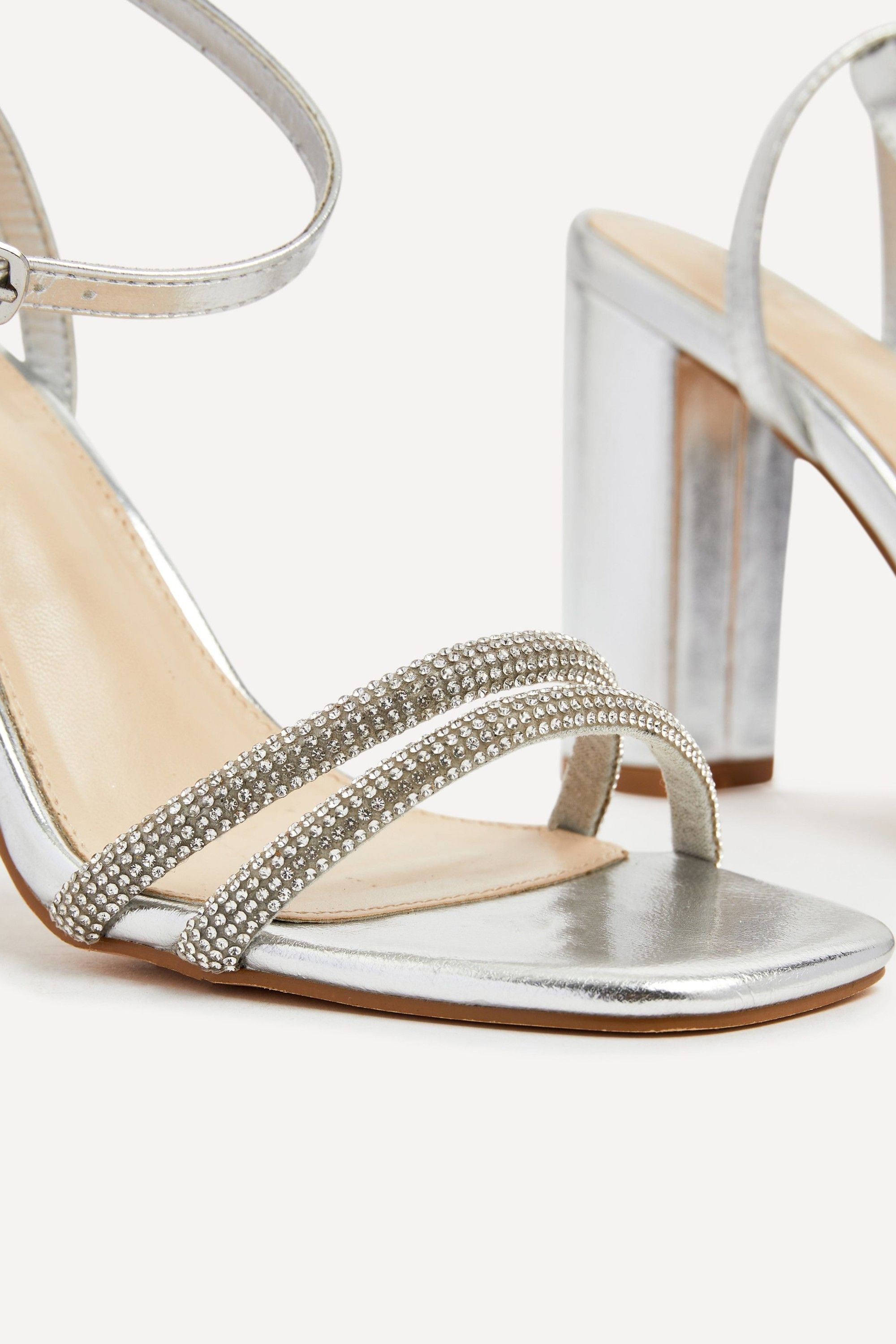 Linzi Imera Silver Faux Leather Double Diamante Strap Block Heeled Sandal image 5