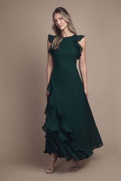 Coast Coast Honoured Ruffle Georgette Maxi Bridesmaid Dress Emerald