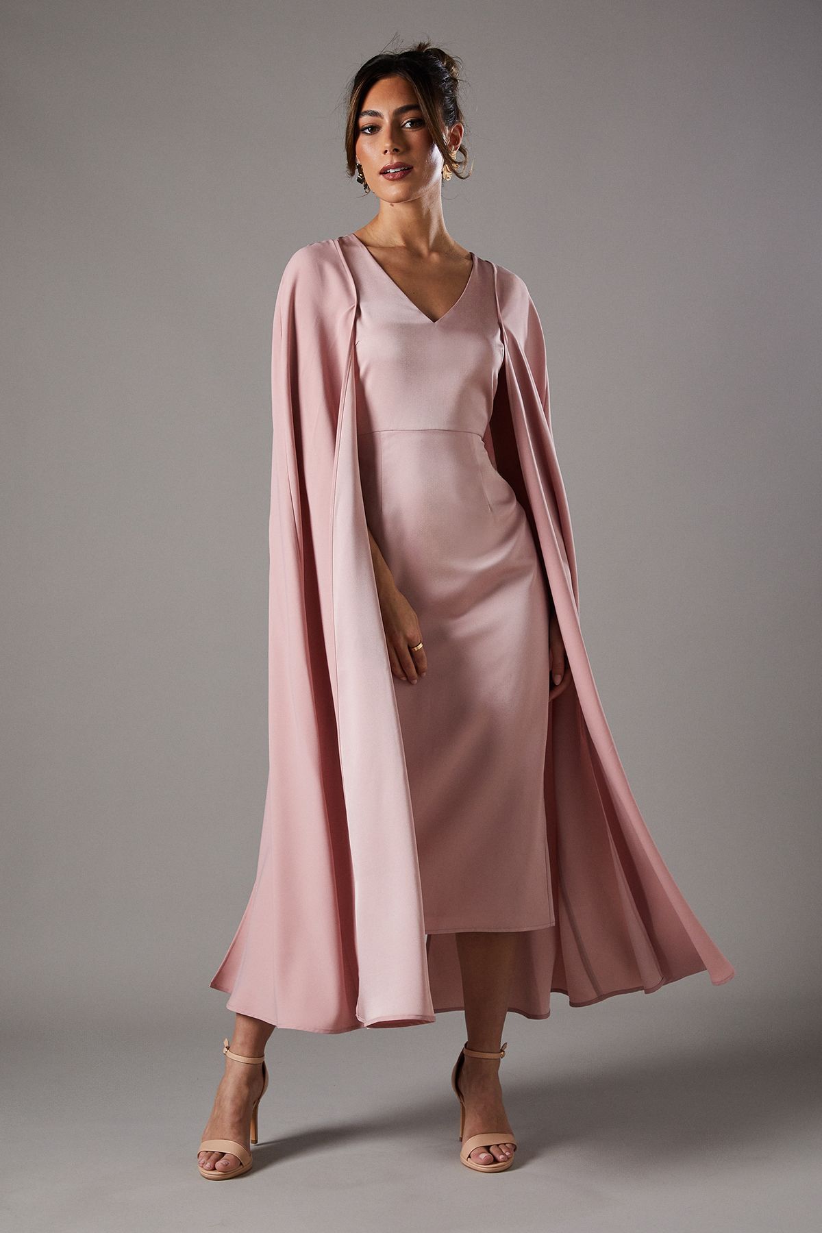Coast V Neck Cape Midi Dress Pink image 1